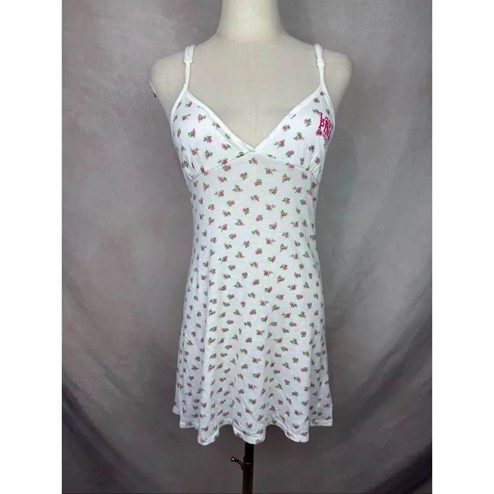 Vintage Y2K Victorias Secret Pink PJ Mini Sleep Dress Roses Small RARE Babydoll